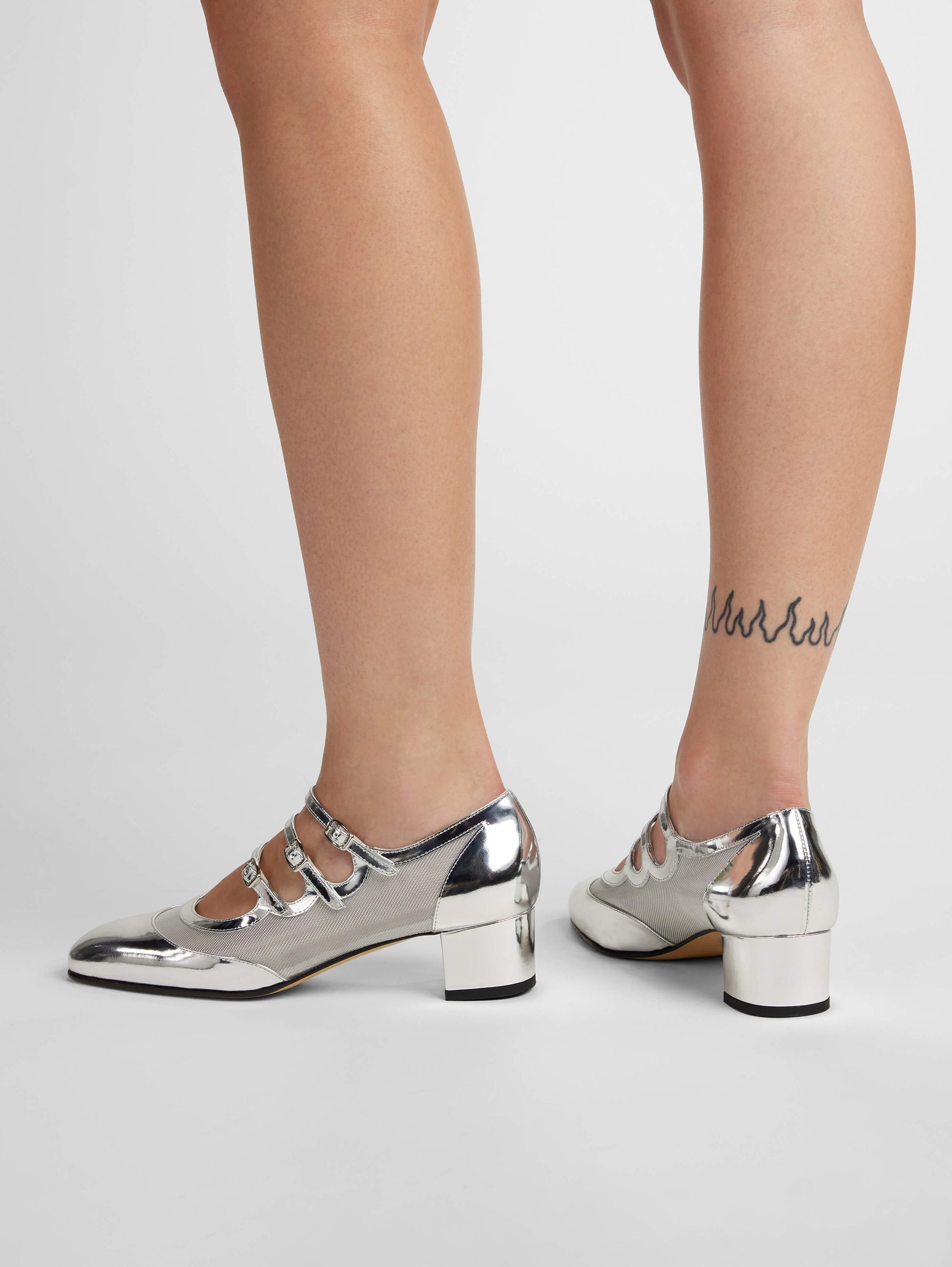 Kinight - Silver patent leather and mesh Mary Janes pumps - Image number 6