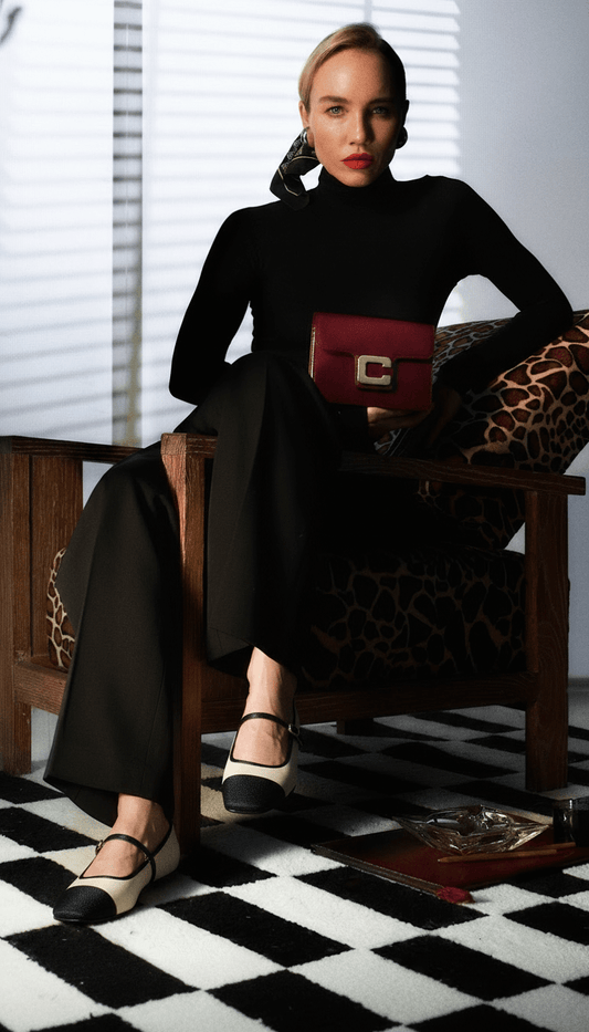 Gisele - Beige leather and black grosgrain Mary Janes ballet flats - Image number 3