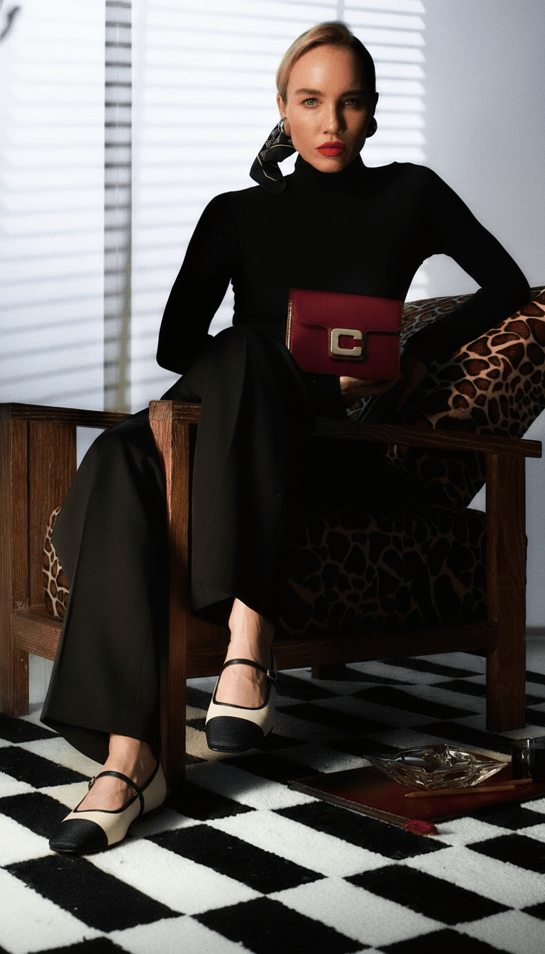 Gisele - Beige leather and black grosgrain Mary Janes ballet flats - Image number 3