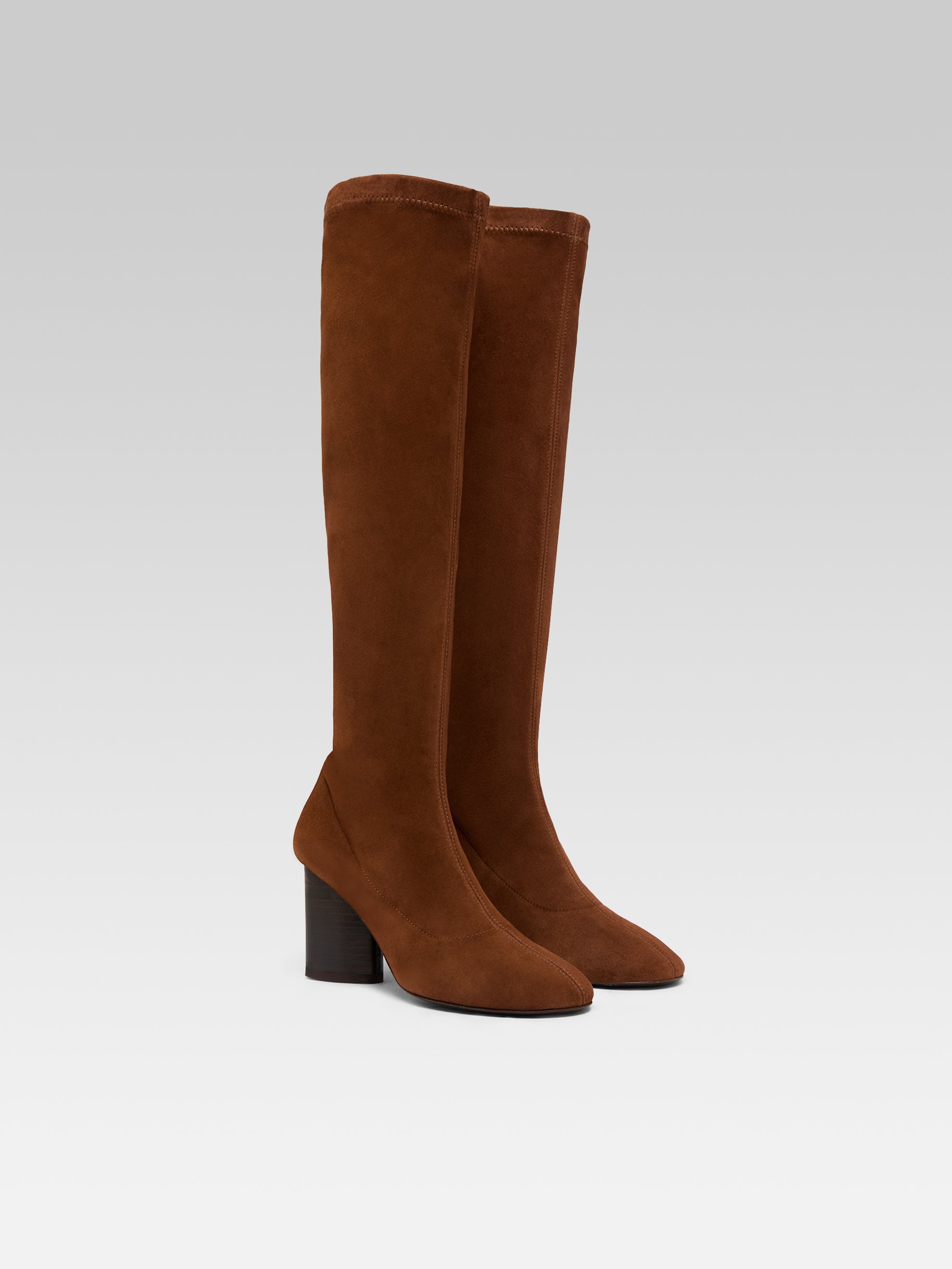 Lucca - Bottes cuir velours stretch brandy - Image numéro 2