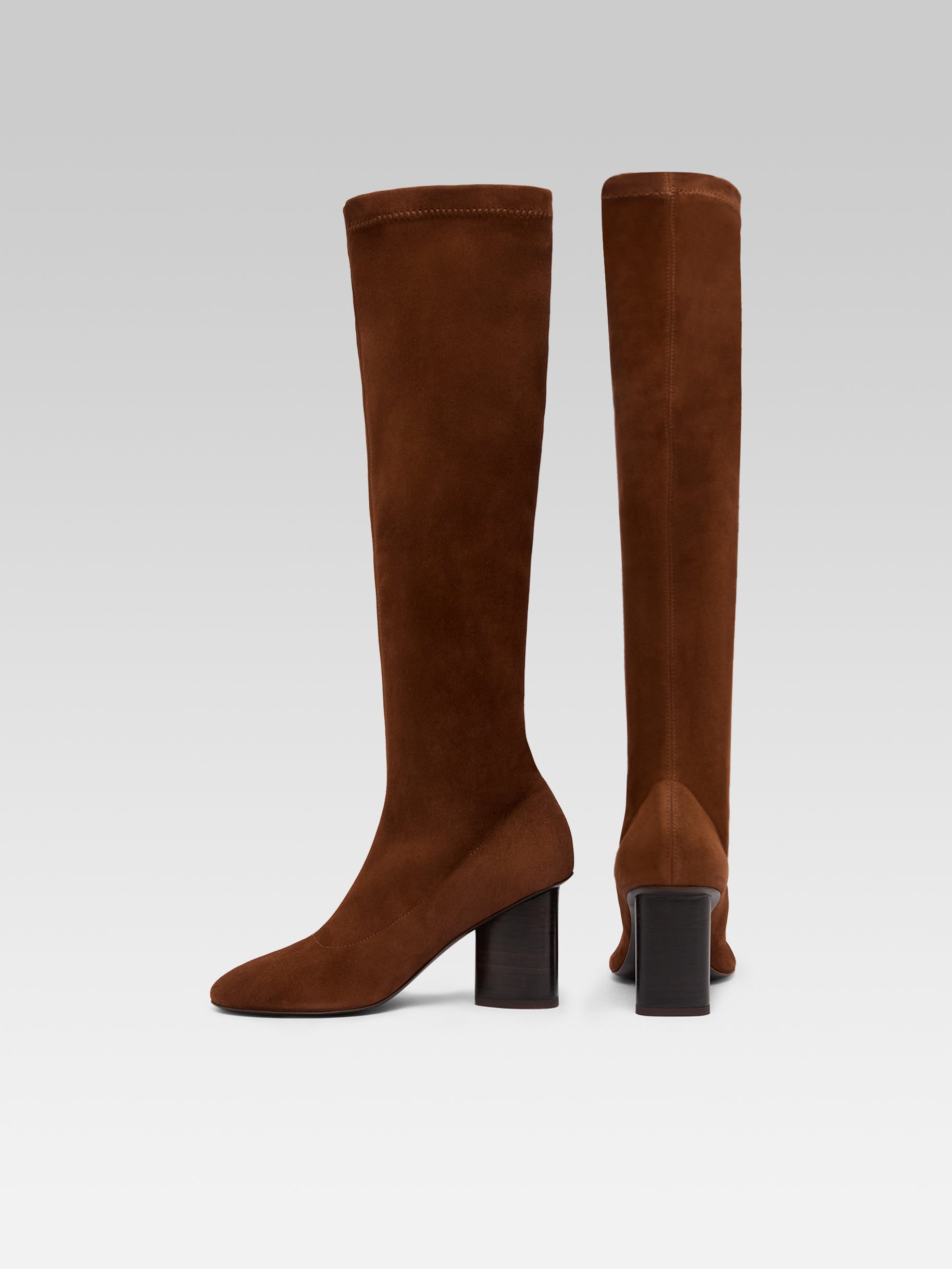 Lucca - Bottes cuir velours stretch brandy - Image numéro 3