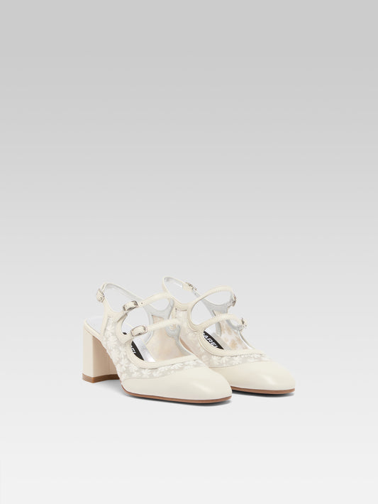 Banana - Babies slingback cuir ivoire et dentelle à fleurs upcyclée  - Image numéro 2