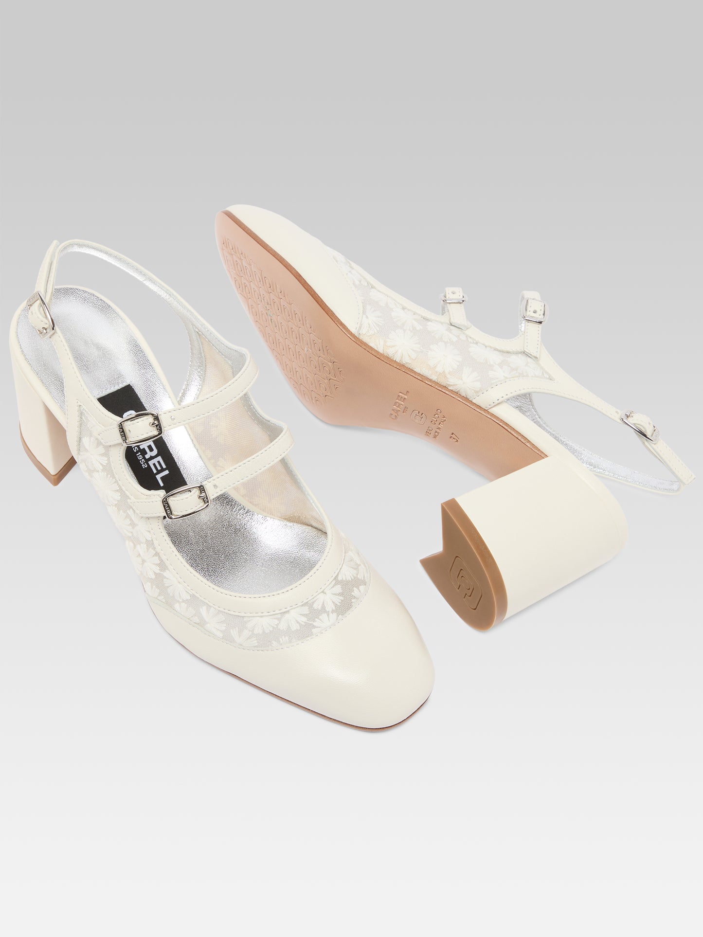 Banana - Babies slingback cuir ivoire et dentelle à fleurs upcyclée 