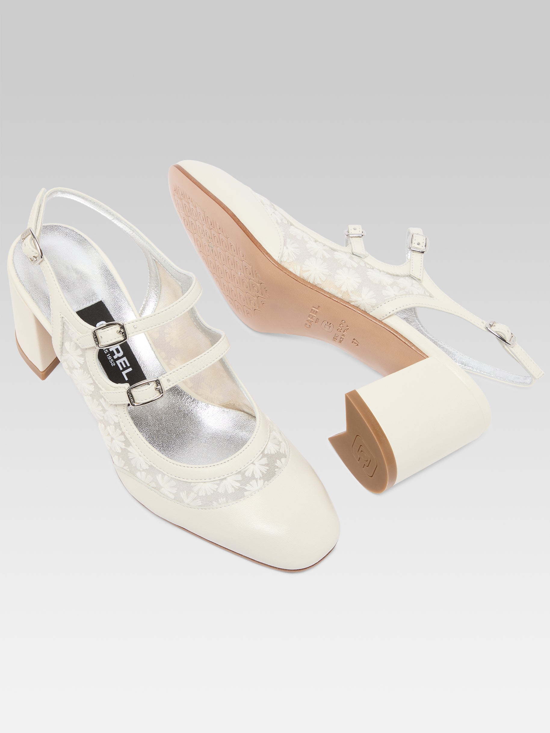 Banana - Babies slingback cuir ivoire et dentelle à fleurs upcyclée  - Image numéro 5