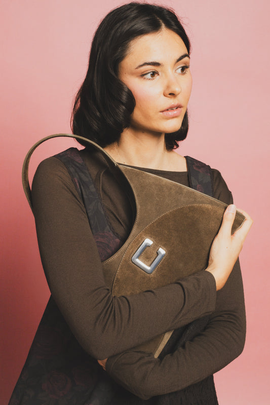 Concorde - Khaki suede leather shoulder bag - Image number 8