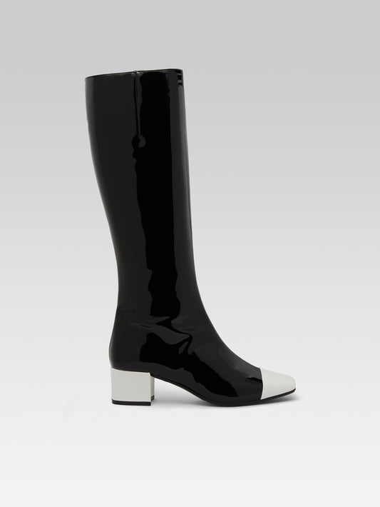 Malaga - Bottes cuir verni noir et blanc