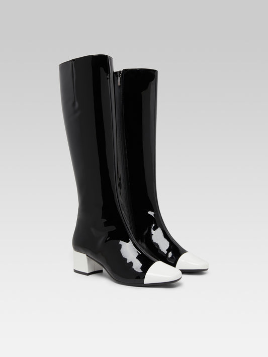 Malaga - Bottes cuir verni noir et blanc - Image numéro 2