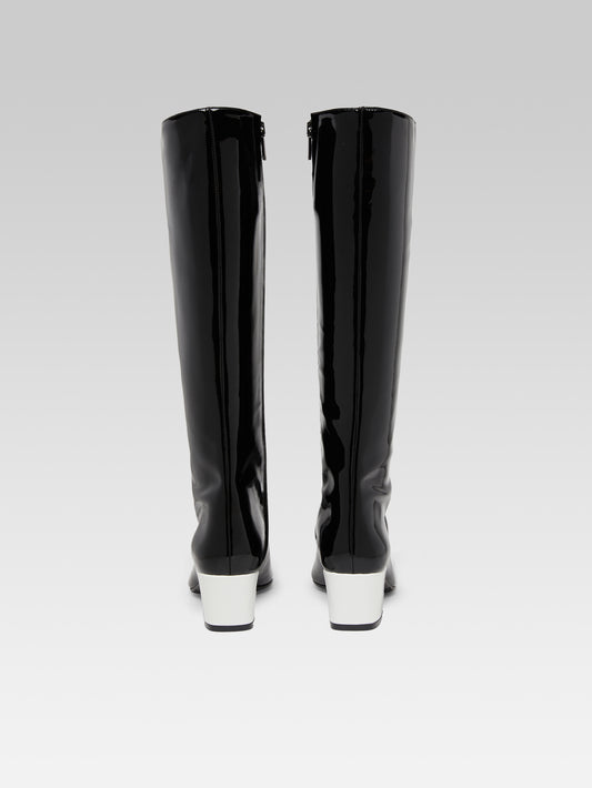 Malaga - Bottes cuir verni noir et blanc - Image numéro 4