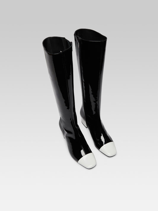 Malaga - Bottes cuir verni noir et blanc - Image numéro 3