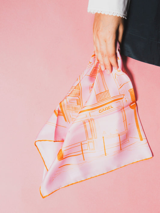 Marais - Pink and Orange Printed Silk Scarf - Image number 6