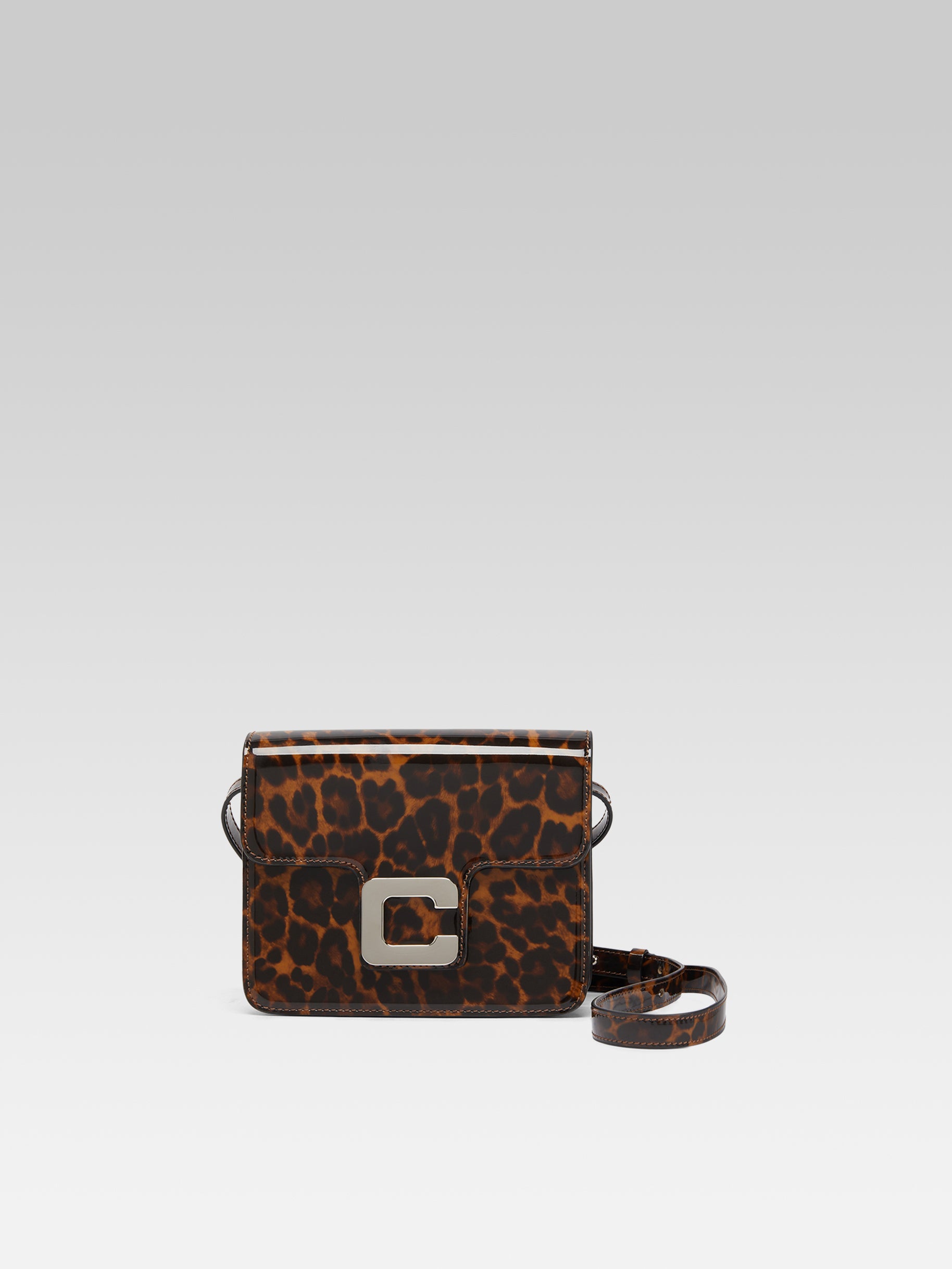 Mini Sorbonne - Sac cuir verni imprimé léopard marron - Image numéro 1
