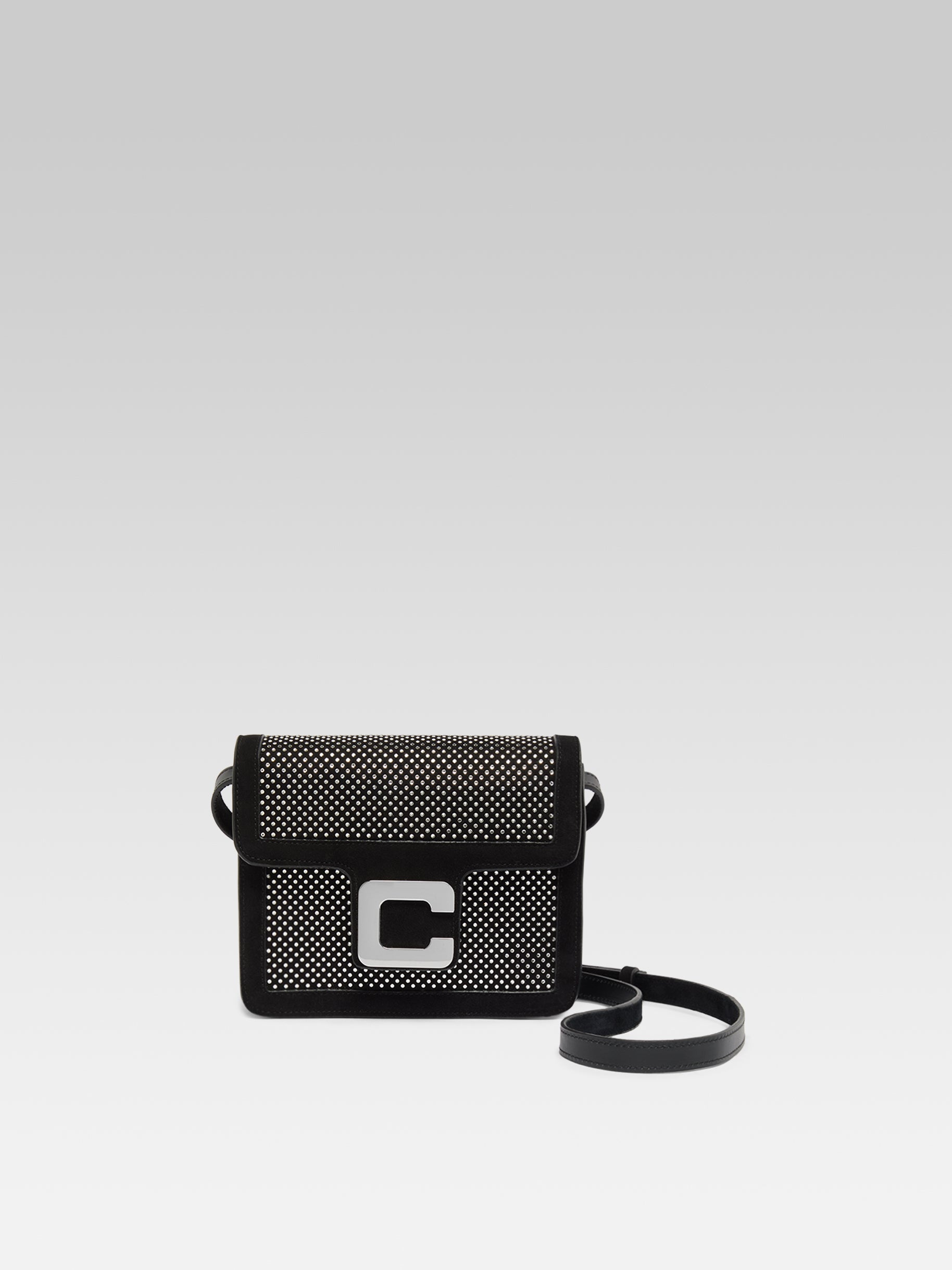 Mini Sorbonne - Black suede leather bag embellished with crystals by Swarovski®  - Image number 1