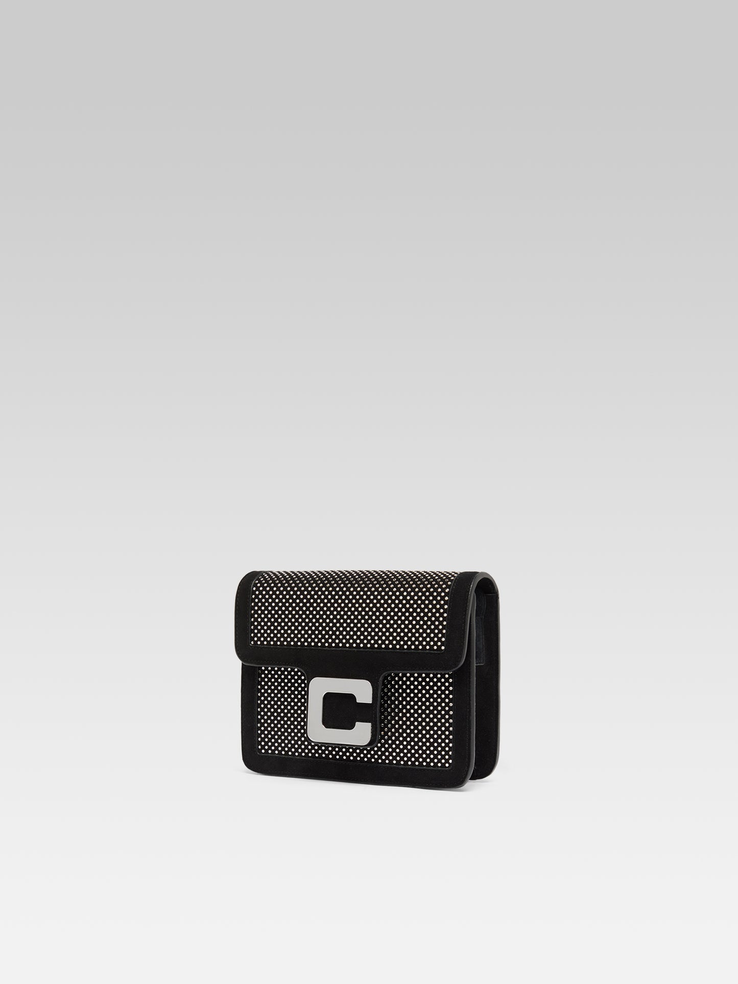 Mini Sorbonne - Black suede leather bag embellished with crystals by Swarovski® 