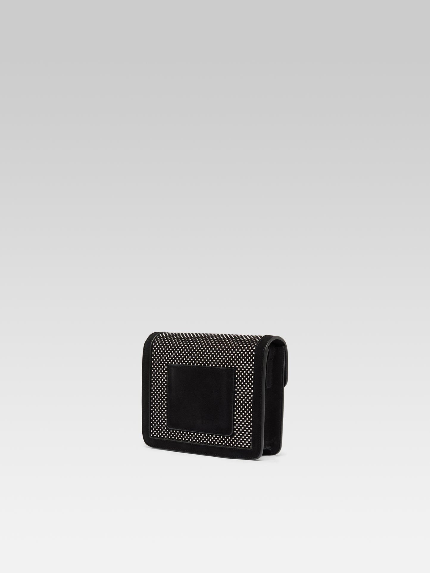 Mini Sorbonne - Black suede leather bag embellished with crystals by Swarovski® 