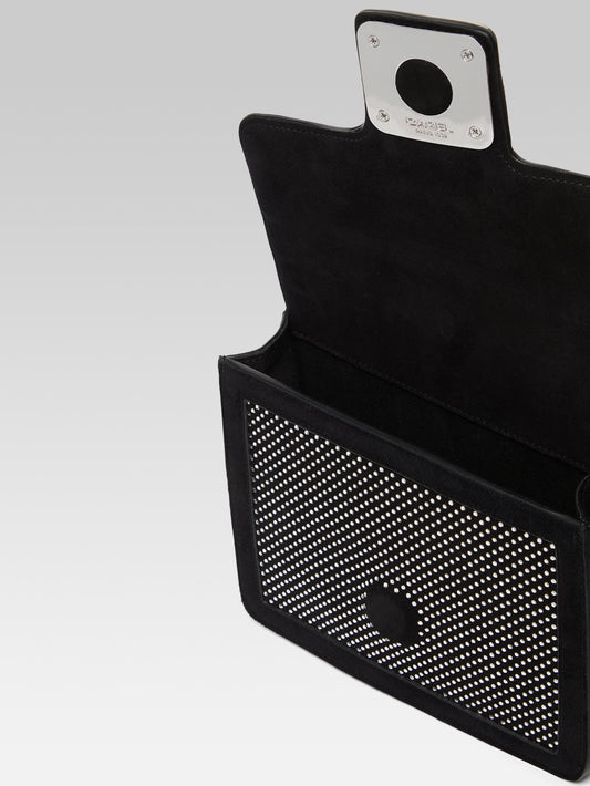 Mini Sorbonne - Black suede leather bag embellished with crystals by Swarovski®  - Image number 4