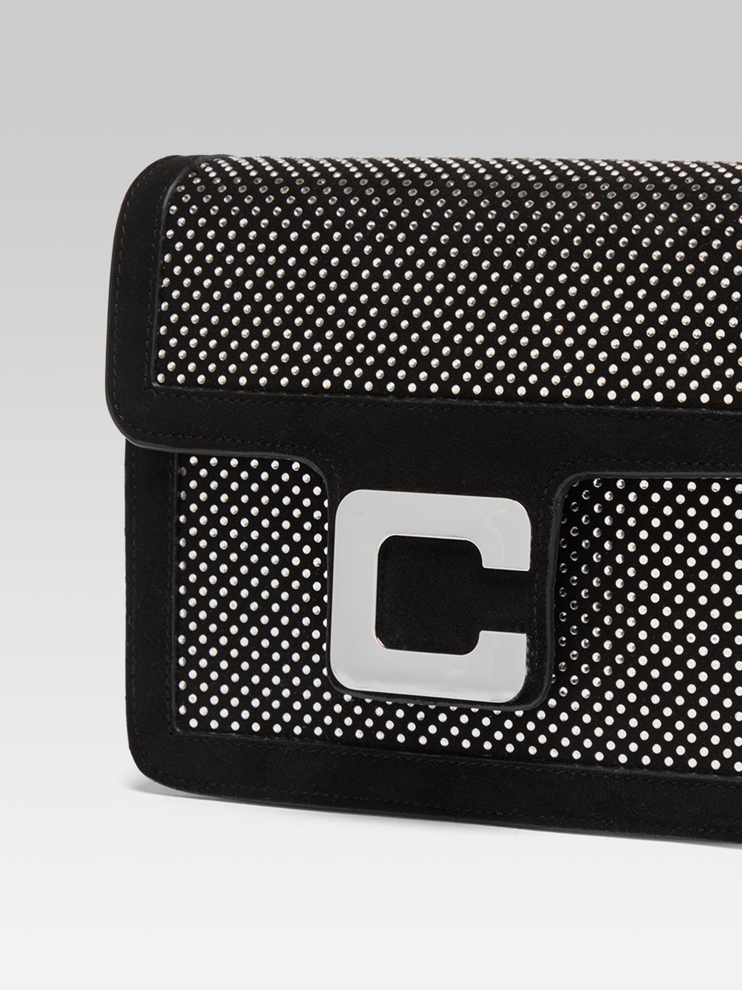 Mini Sorbonne - Black suede leather bag embellished with crystals by Swarovski® 