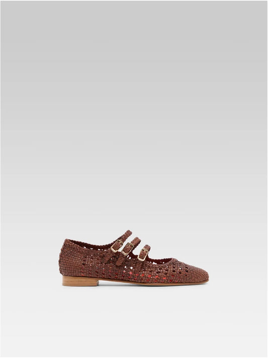 Ariana - Ballerines babies cuir tressé cognac - Image numéro 1