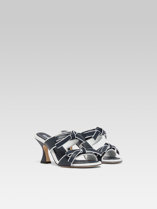Laranja - Navy blue and white leather mules - Image number 4