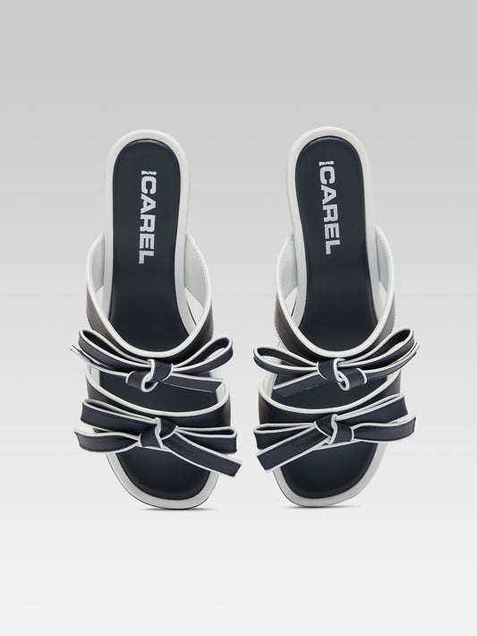 Laranja - Navy blue and white leather mules - Image number 5