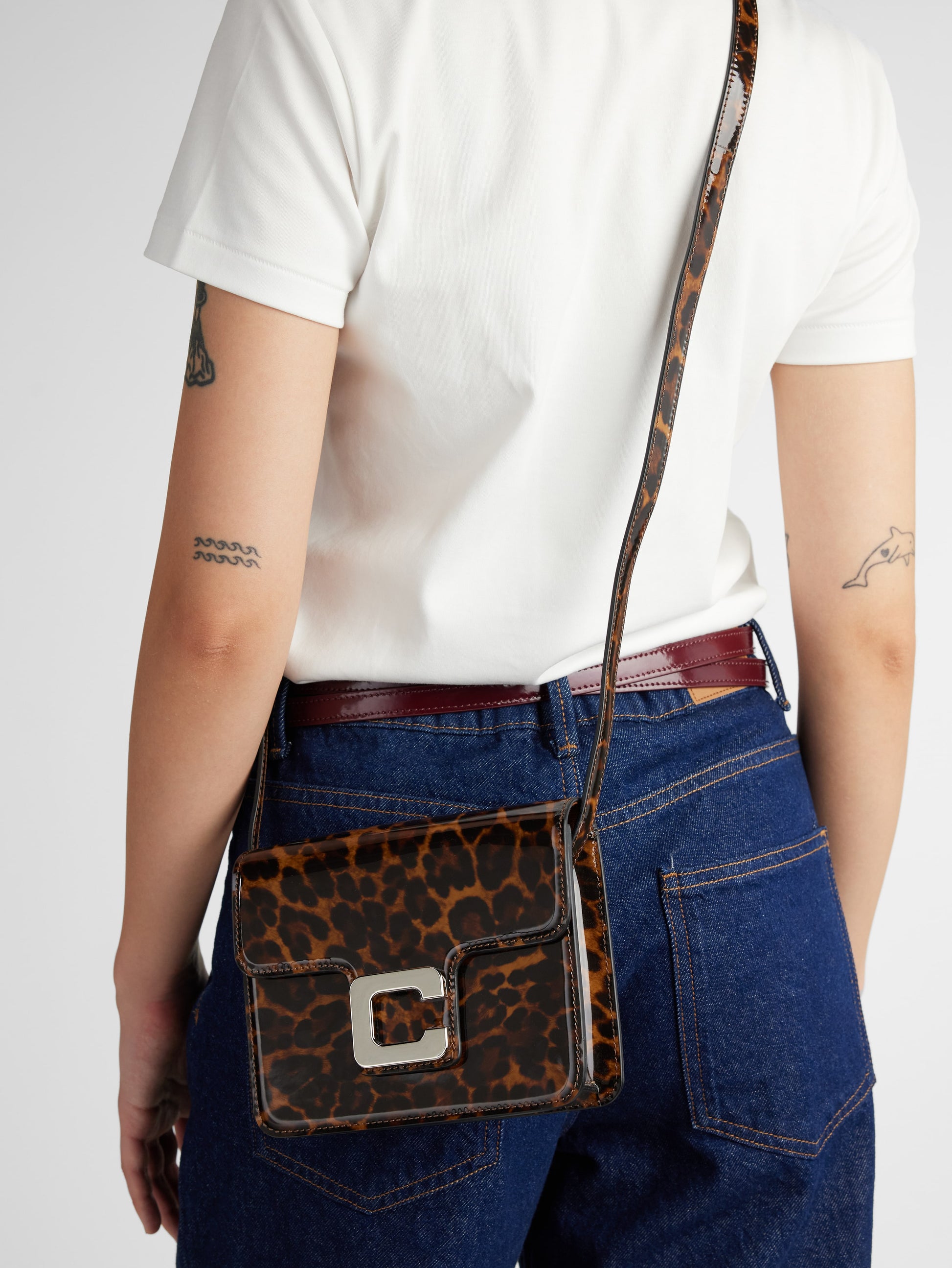 Mini Sorbonne - Sac cuir verni imprimé léopard marron - Image numéro 3