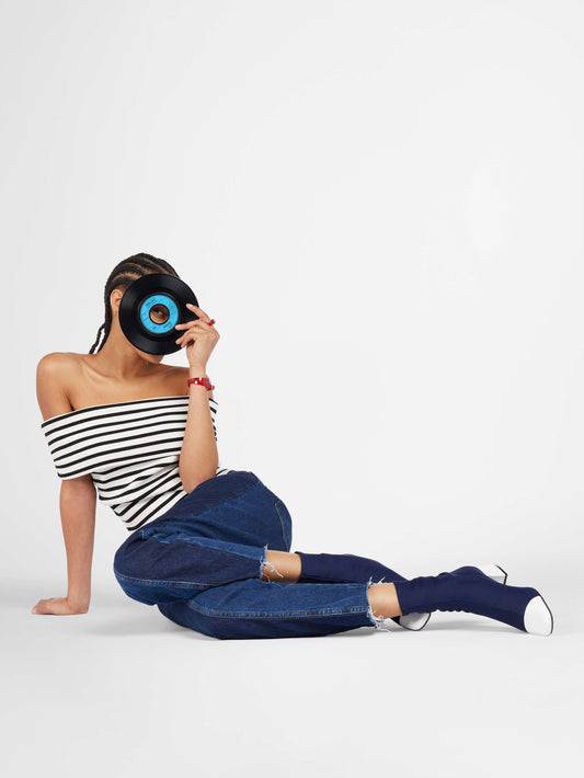 Estime - Bottines stretch bleu et cuir verni blanc - Image numéro 3