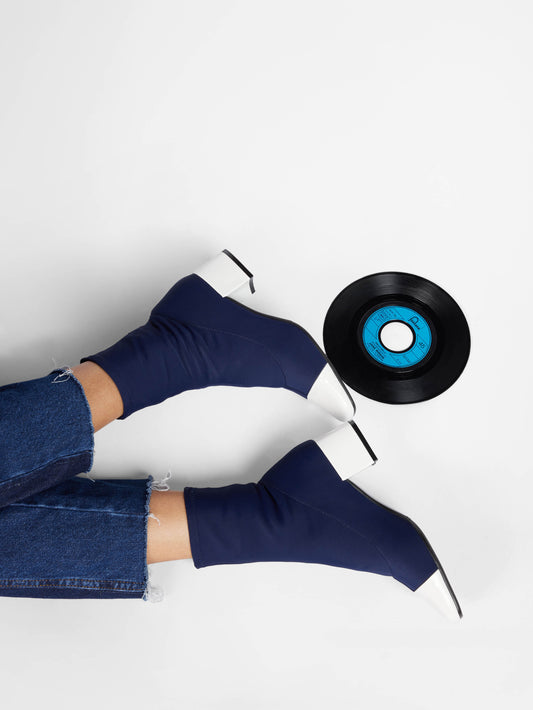 Estime - Blue stretch fabric and white patent leather boots - Image number 6