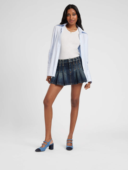 Papaya - Two-tone blue denim fabric slingback Mary Janes - Image number 6