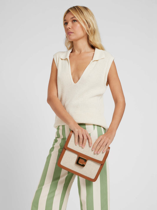 Sorbonne - Ecru fabric and camel leather bag - Image number 3