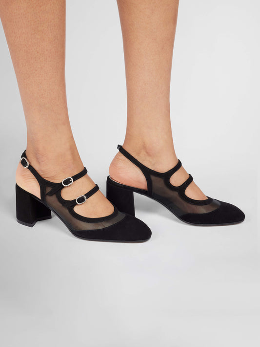 Bananight - Babies slingback cuir velours noir et résille - Image numéro 6