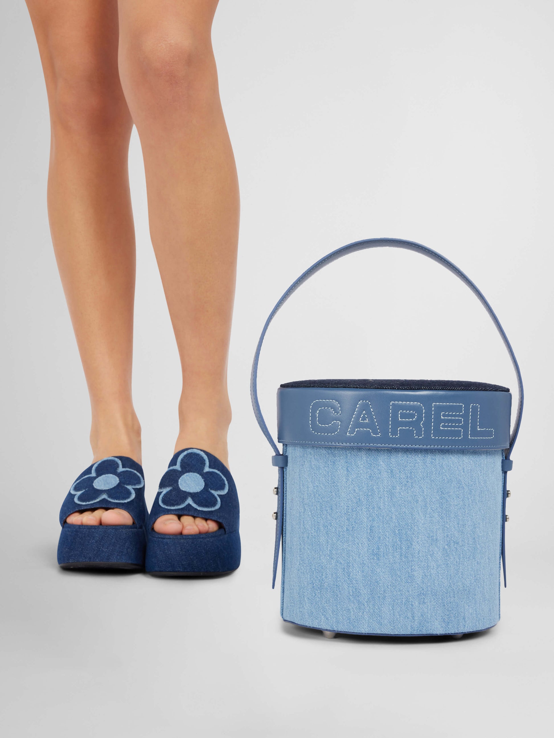 Bibi - Blue denim and leather bucket bag - Image number 7