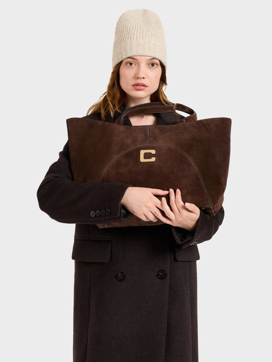Clemenceau - Sac cabas cuir velours chocolat - Image numéro 8
