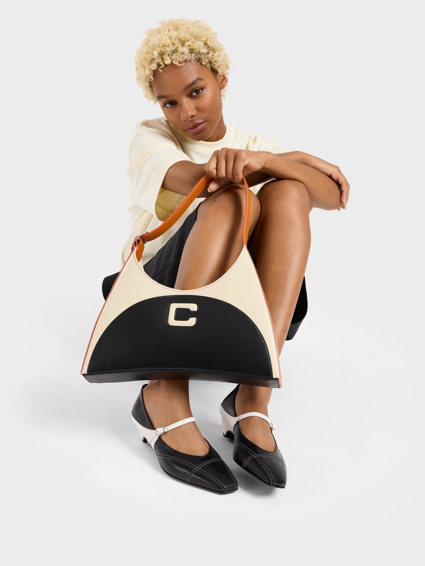 Concorde - Sac épaule cuir noir et ivoire