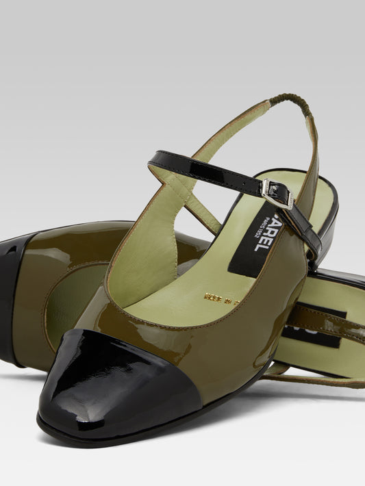 Oceano - Slingback cuir verni kaki et noir - Image numéro 2