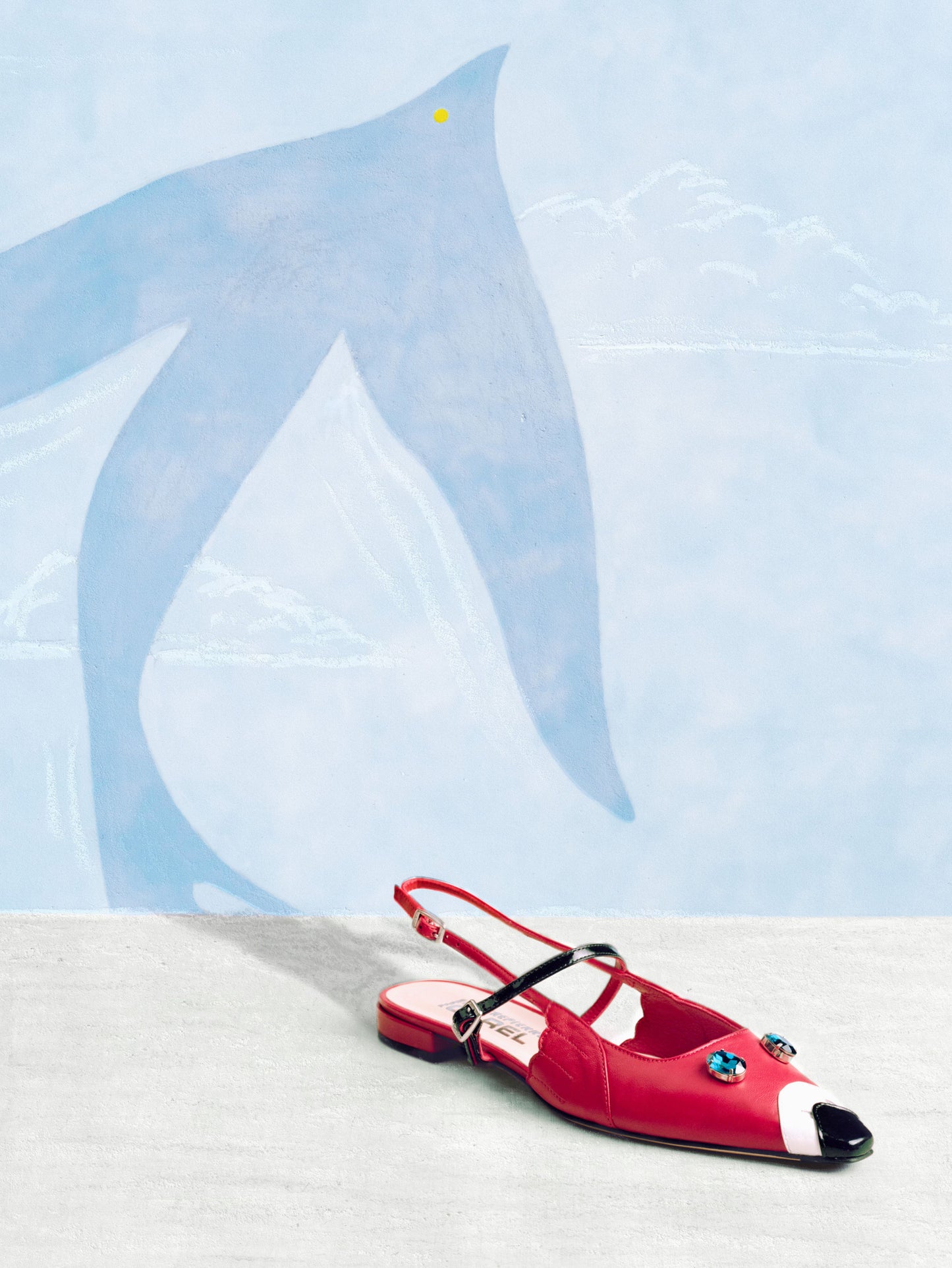 Pigeon P - Red leather and black patent leather slingback