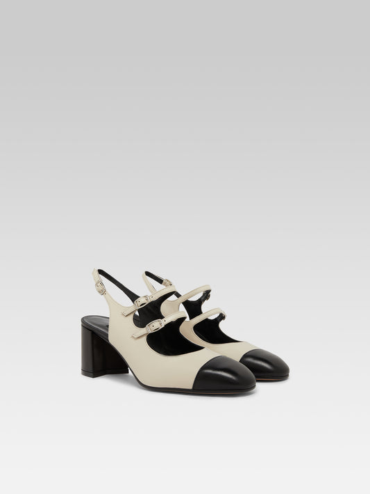 Papaya - Beige and black leather slingback Mary Janes - Image number 4