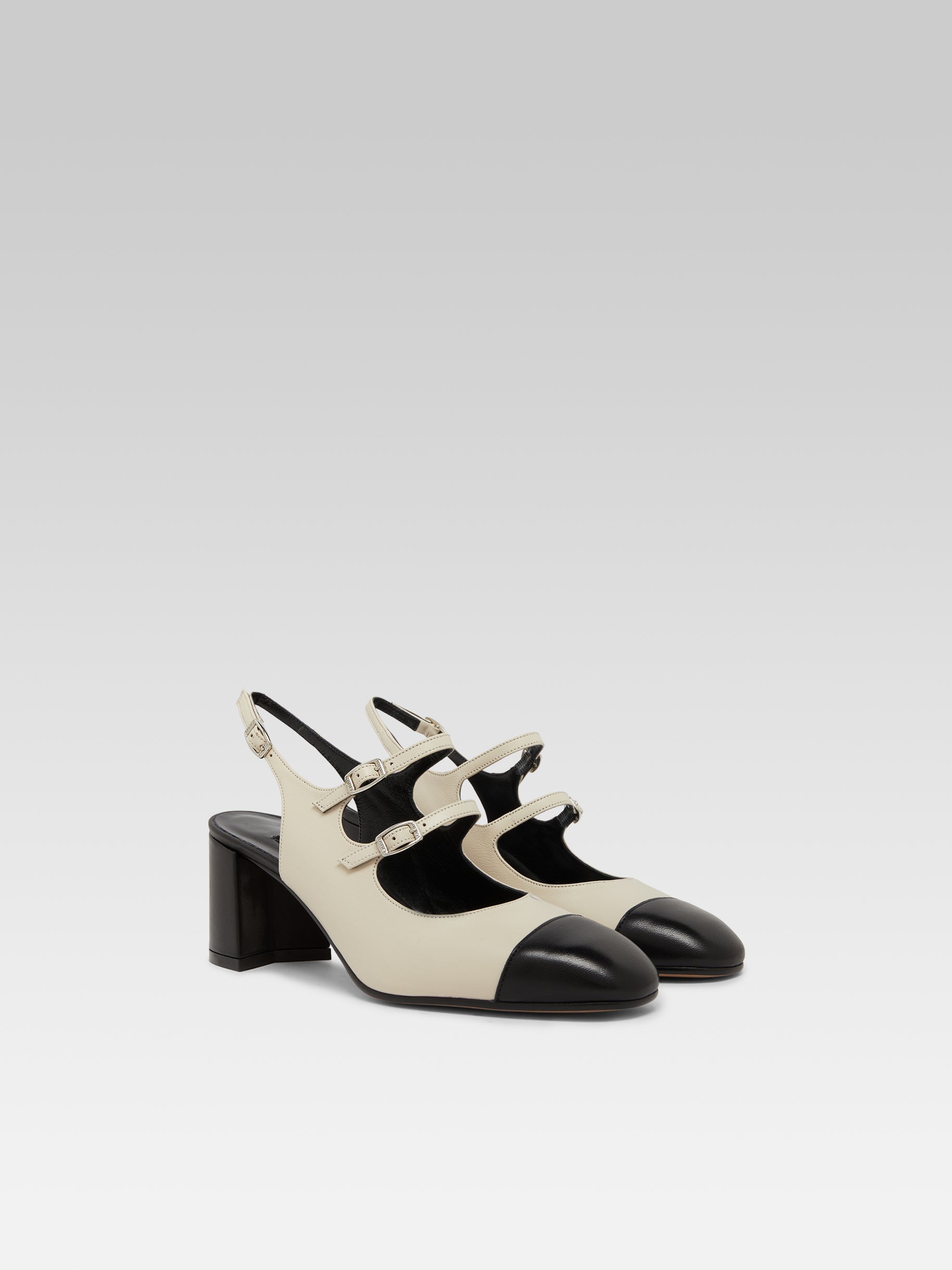 Papaya - Beige and black leather slingback Mary Janes - Image number 4