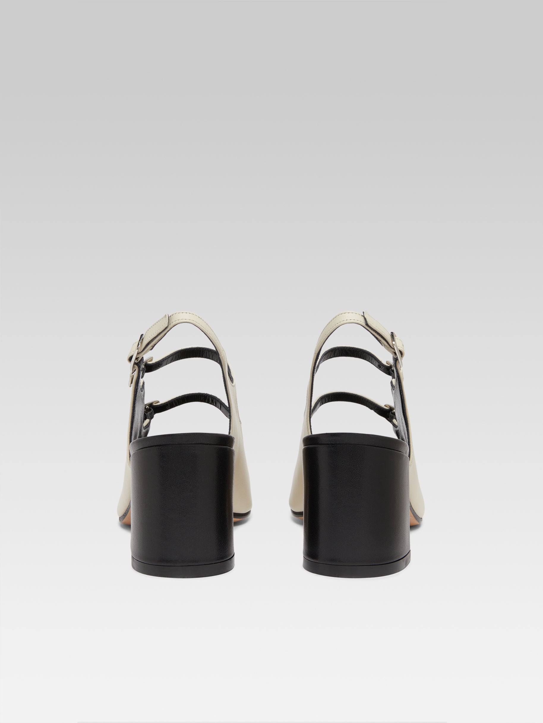 Papaya - Beige and black leather slingback Mary Janes - Image number 5