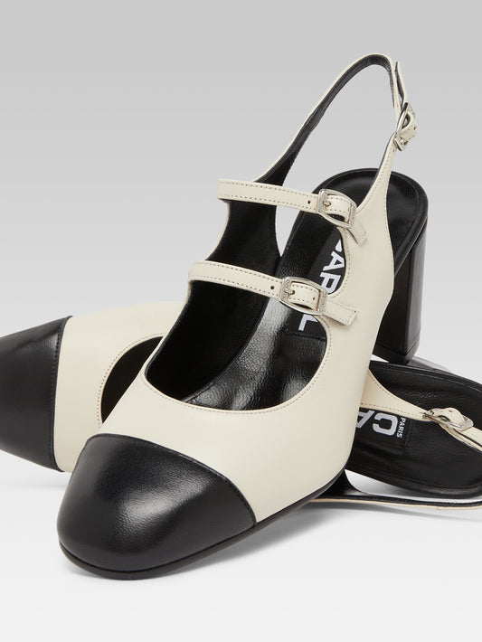 Papaya - Beige and black leather slingback Mary Janes - Image number 2