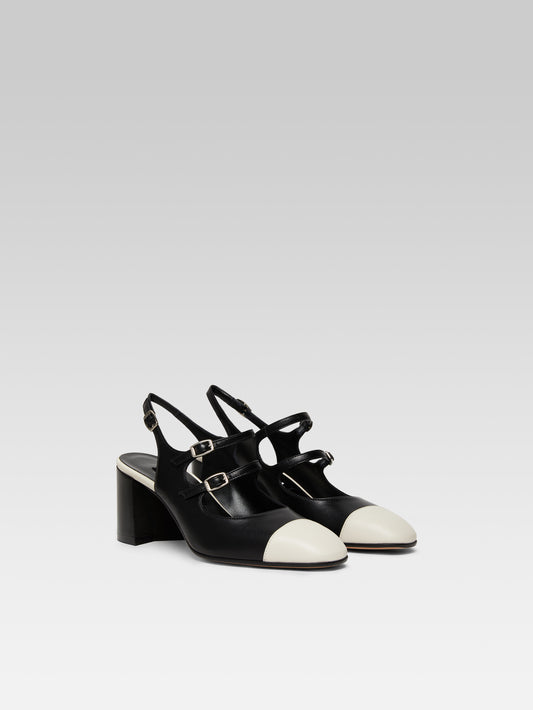 Papaya - Black and beige leather slingback Mary Janes - Image number 4