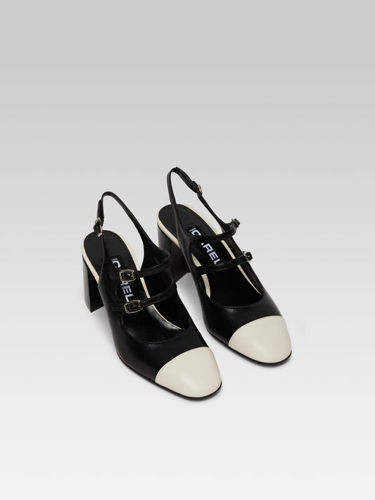 Papaya - Black and beige leather slingback Mary Janes - Image number 3