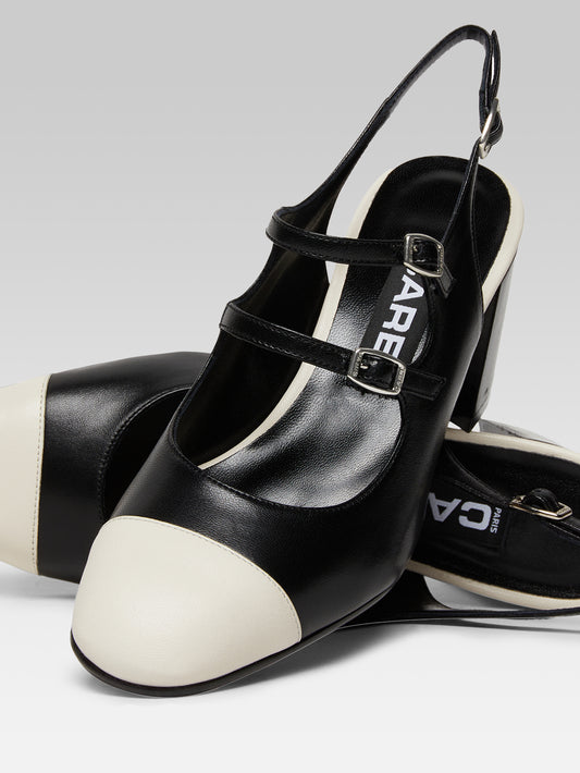 Papaya - Black and beige leather slingback Mary Janes - Image number 2