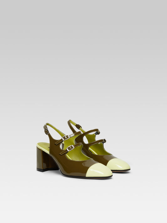 Papaya - Babies slingback cuir verni kaki et citron - Image numéro 4