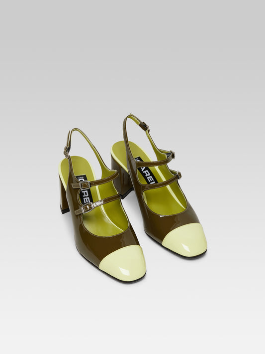 Papaya - Babies slingback cuir verni kaki et citron - Image numéro 3