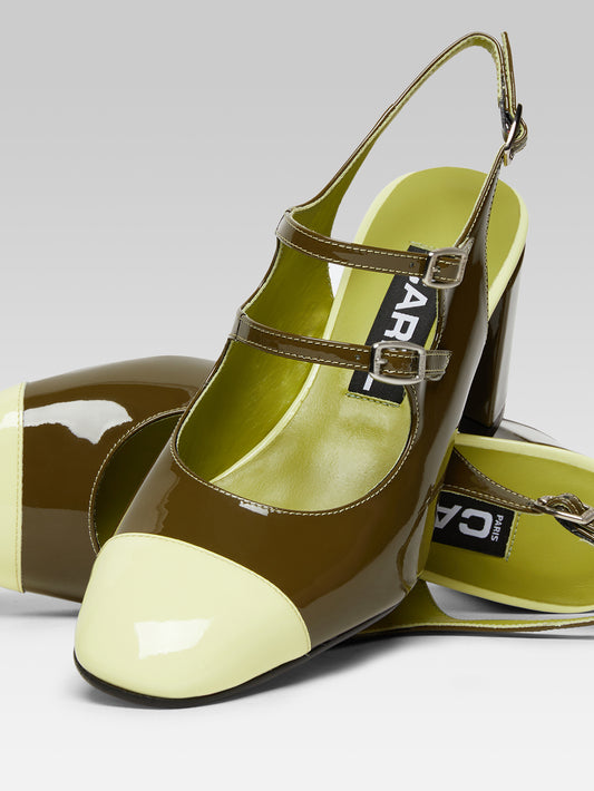 Papaya - Babies slingback cuir verni kaki et citron - Image numéro 2