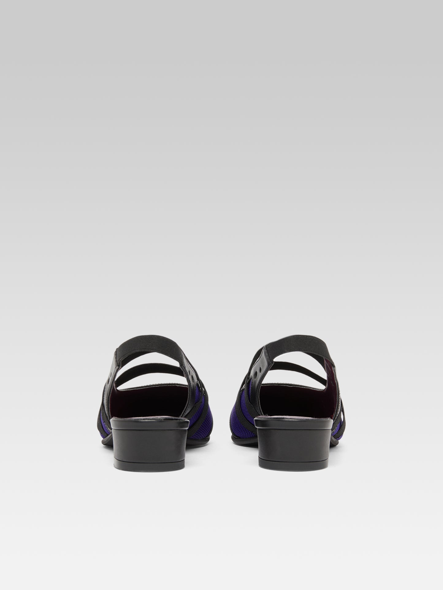 Peachy - Black eco-leather and purple mesh slingback Mary Janes