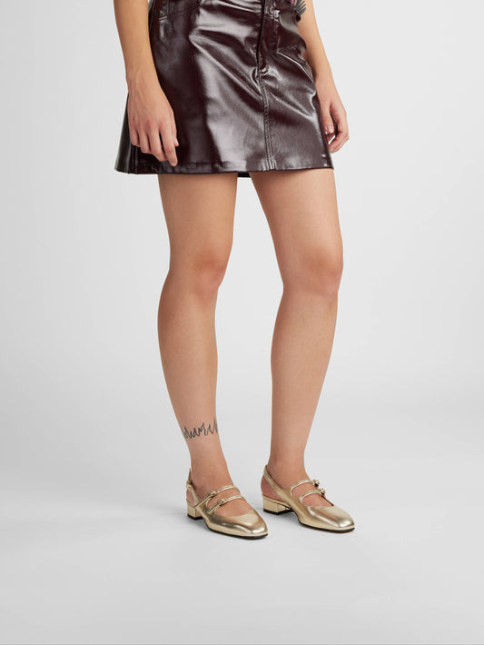 Peche - Platinum laminated leather slingback Mary Janes - Image number 4