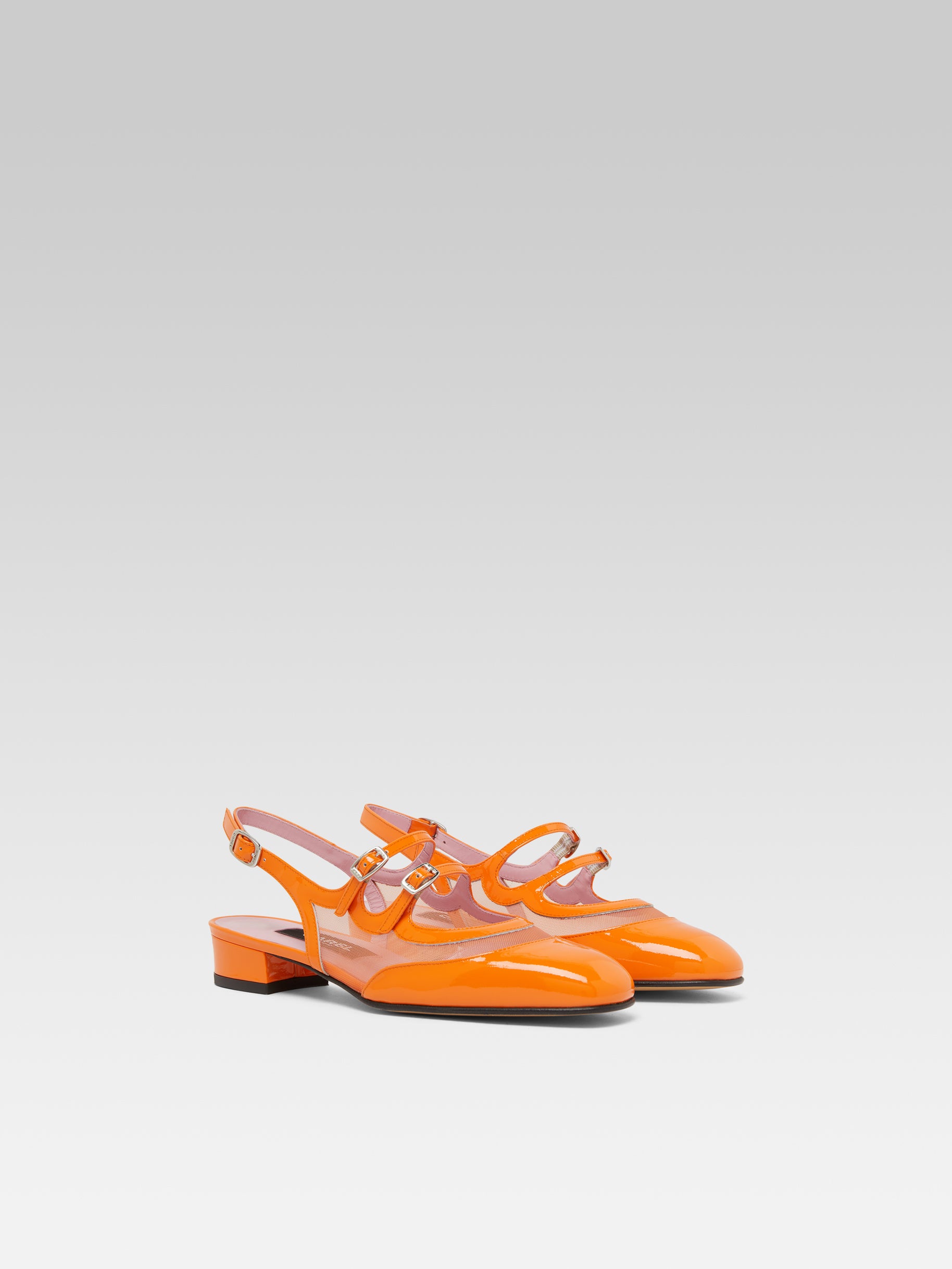 Peche night - Orange patent leather and mesh slingback Mary Janes - Image number 3
