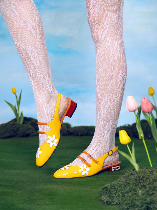Daisy P - Babies slingback cuir verni jaune et marguerites - Image numéro 3