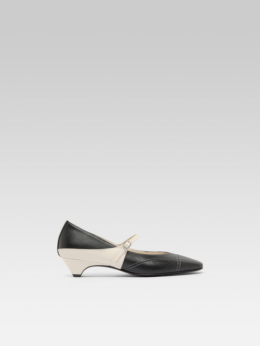 Rivale - Escarpins babies cuir noir et ivoire