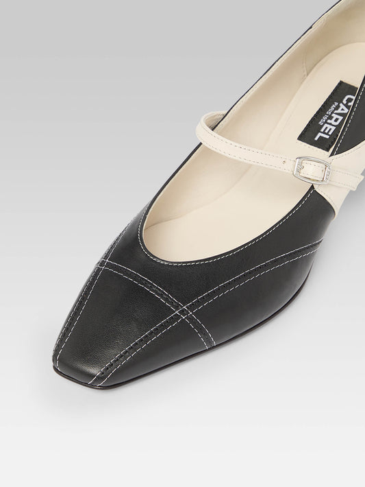 Rivale - Escarpins babies cuir noir et ivoire - Image numéro 2
